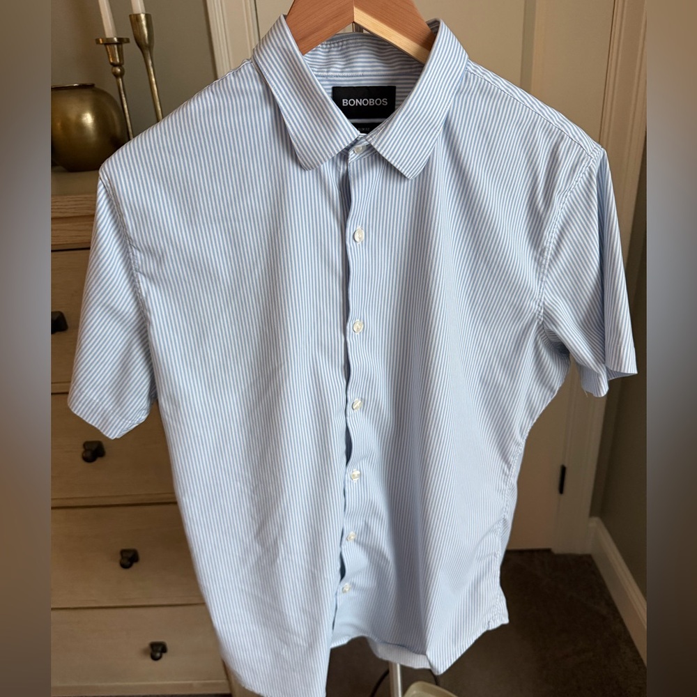 Bonobos Men's Light Blue Pinstripe Short Sleeve Shirt